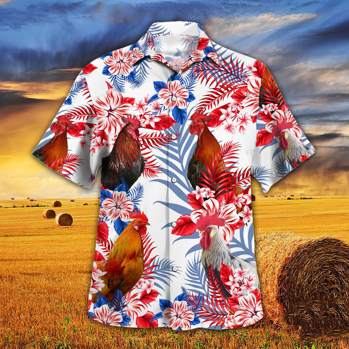 Chicken In American Flag Patterns Hawaiian Shirt