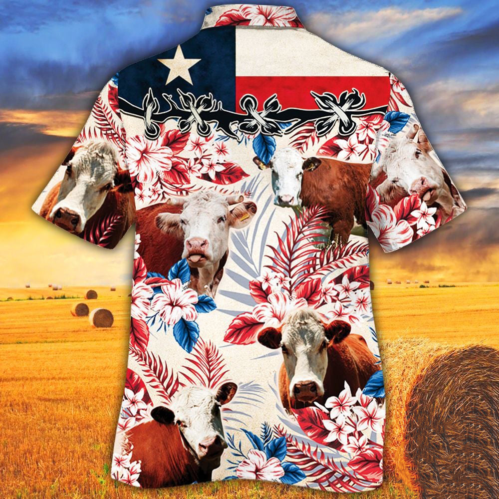 Hereford Cattle Texas Flag Hawaiian Shirt
