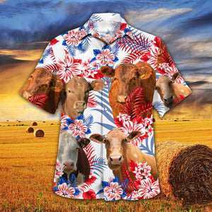 Beefmaster Cattle In American Flag Patterns Hawaiian Shirt