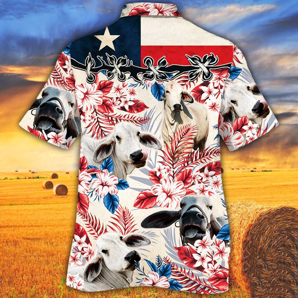 Brahman Cattle Texas Flag Hawaiian Shirt