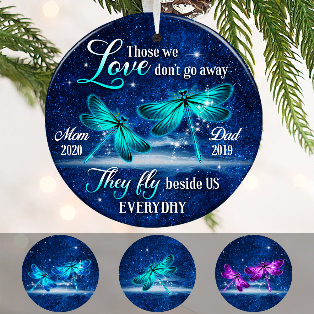 Blue Dragonfly Memorial Personalized Circle Ornament (Porcelain)