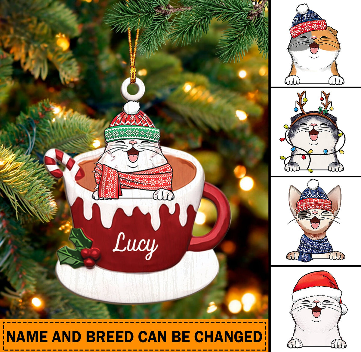 Dog Cat Christmas Hot Chocolate Personalized Acrylic Ornament