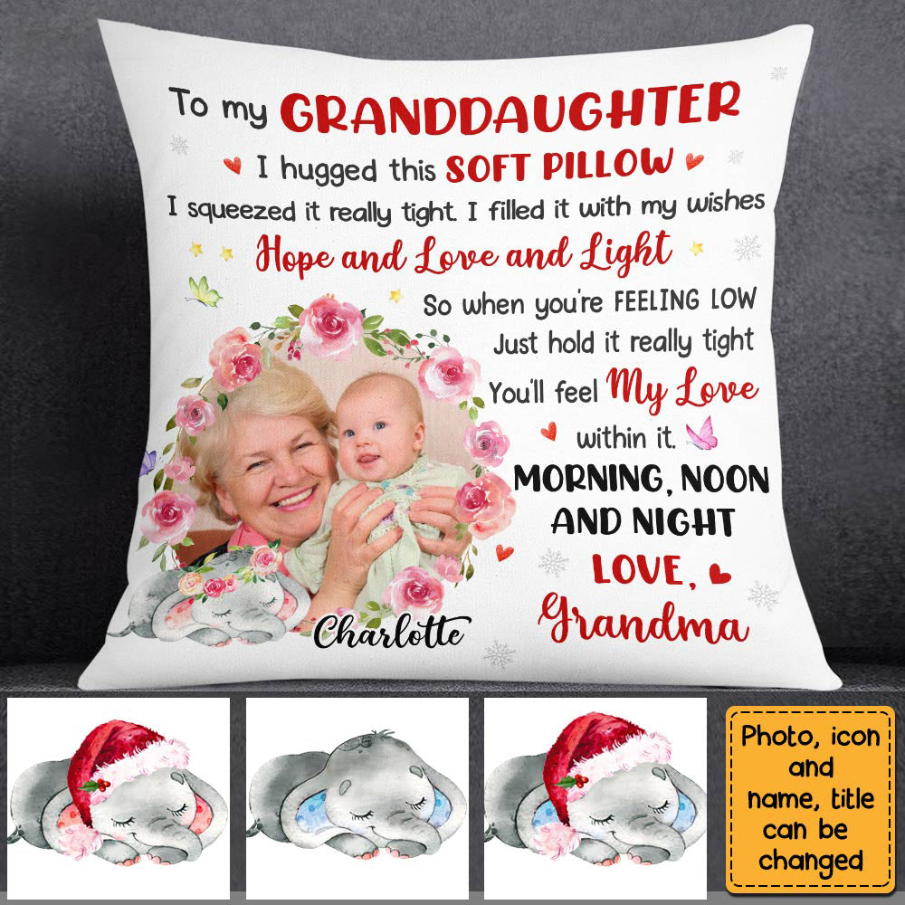 To My Granddaughter Elephant Photo Pillow - Personalized Pillow