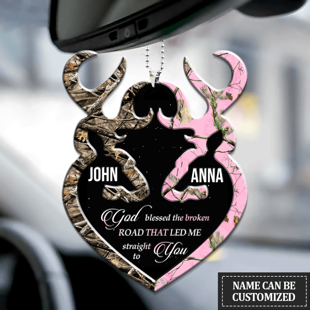 Personalized Buck And Doe Heart God Blessed Ornament