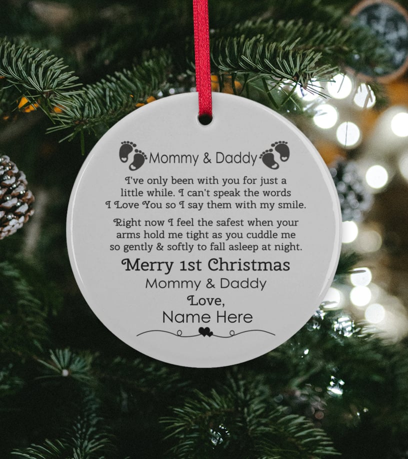 MOMMY DADDY 1ST CHRISTMAS SPECIAL - Personalized Ceramic Ornament
