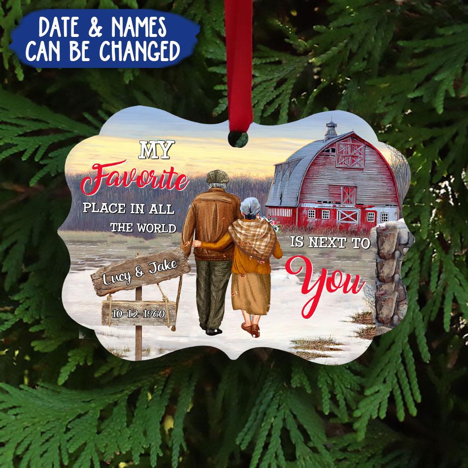 Personalized Husband Wife Red Barn Christmas Acrylic Ornament