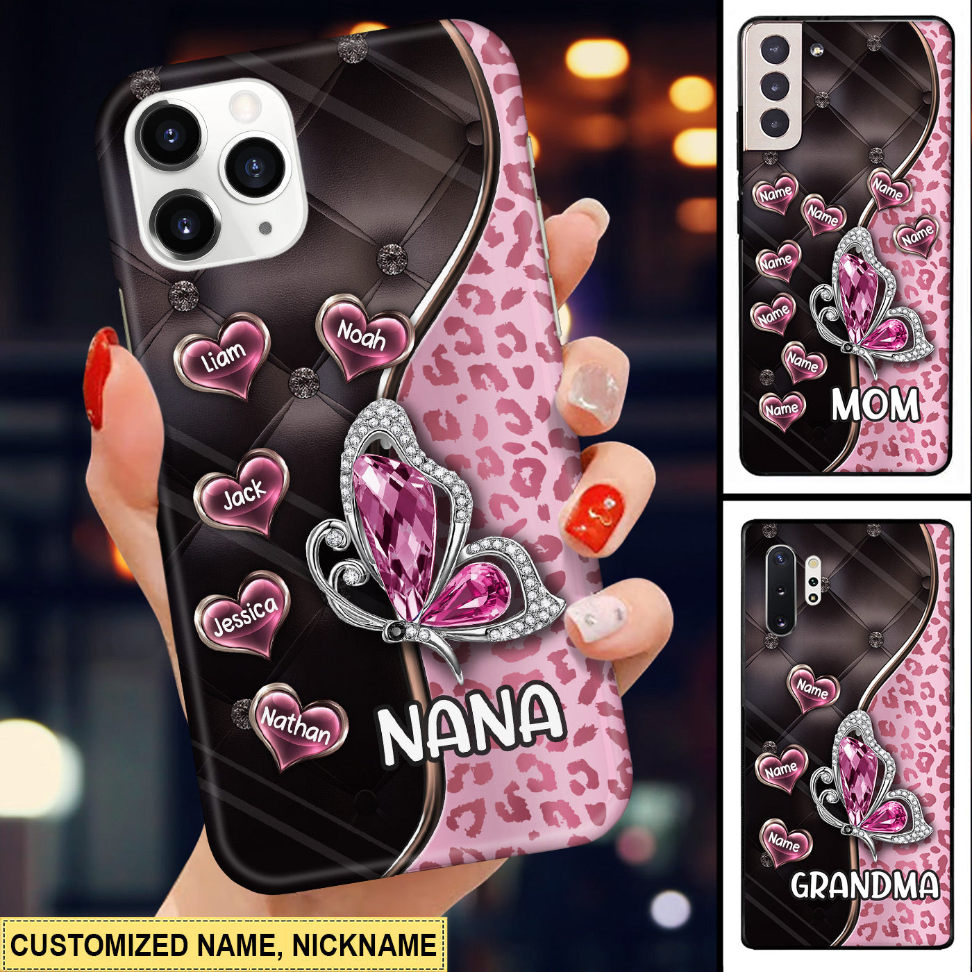 Personalized Grandma Mom Butterfly Heart Grandkids Phone Case