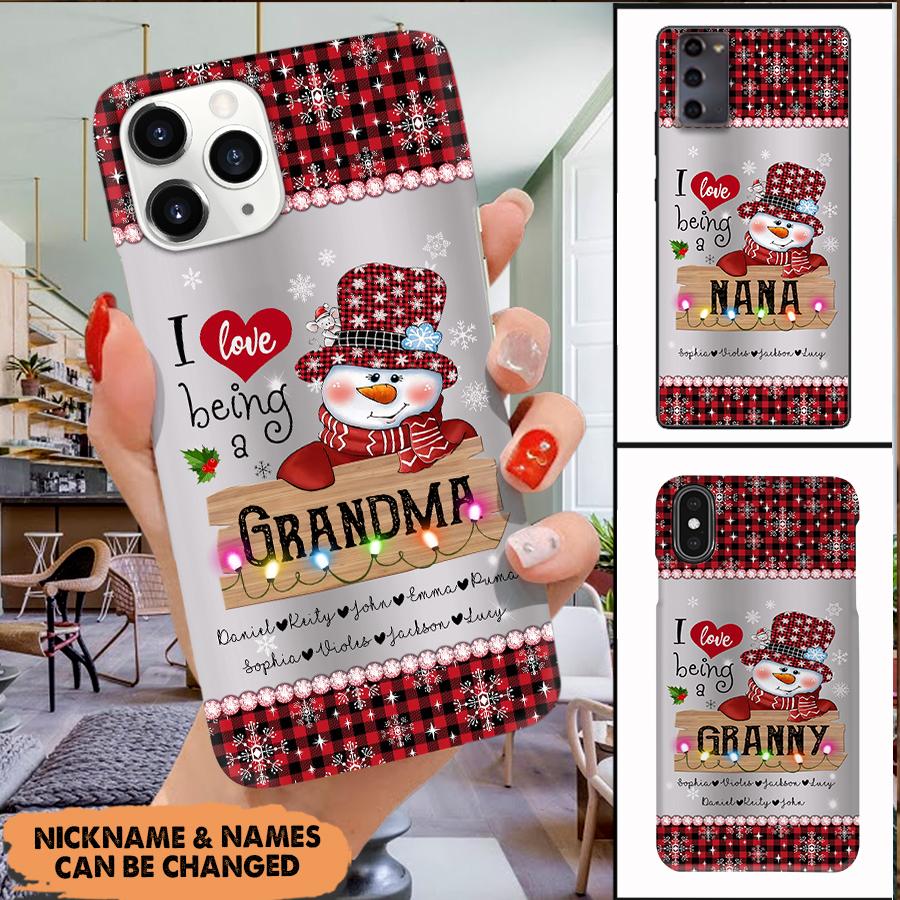I Love Being a Grandma Snowman Christmas Plaid Pattern Gift Glass Phone case