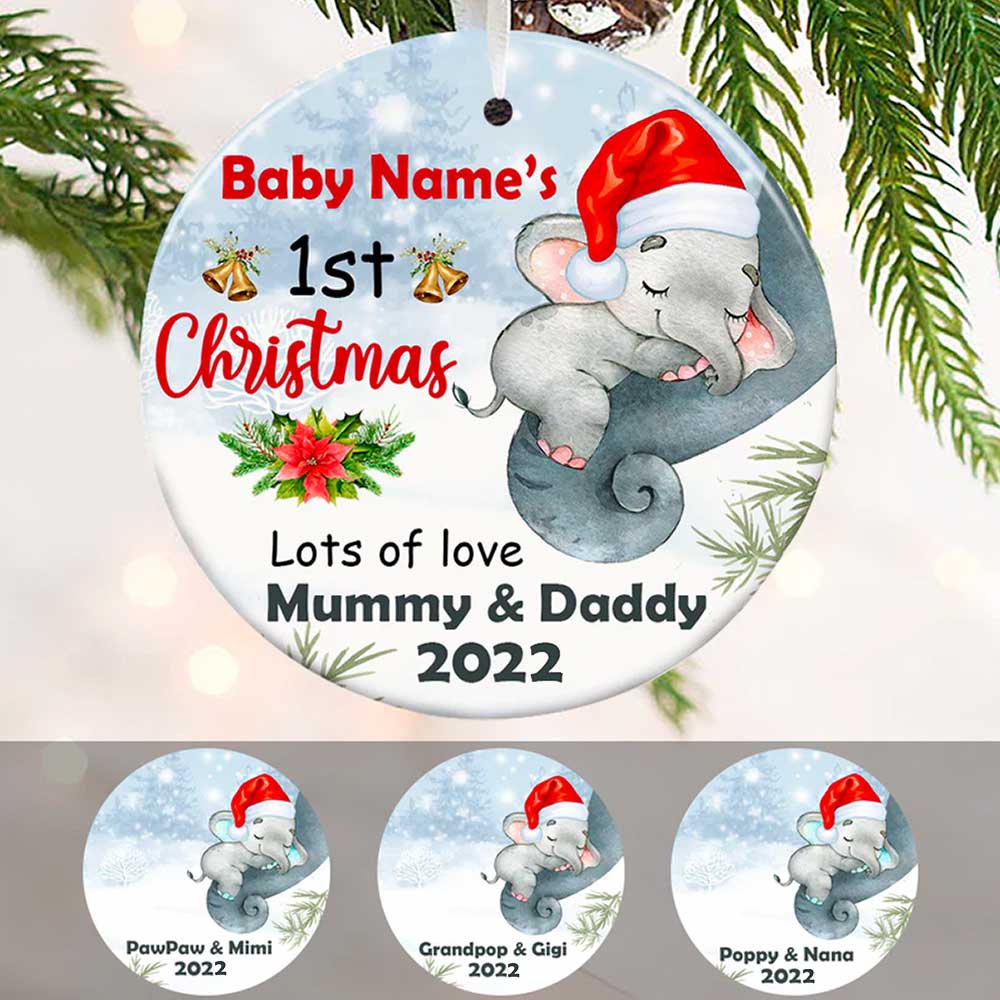 Personalized Baby Elephant First Christmas Ceramic Ornament