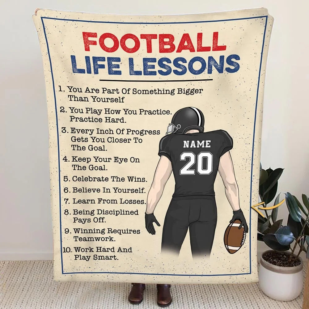 Personalized Football Blanket Football Life Lessons Football Son With Name And Number Blanket