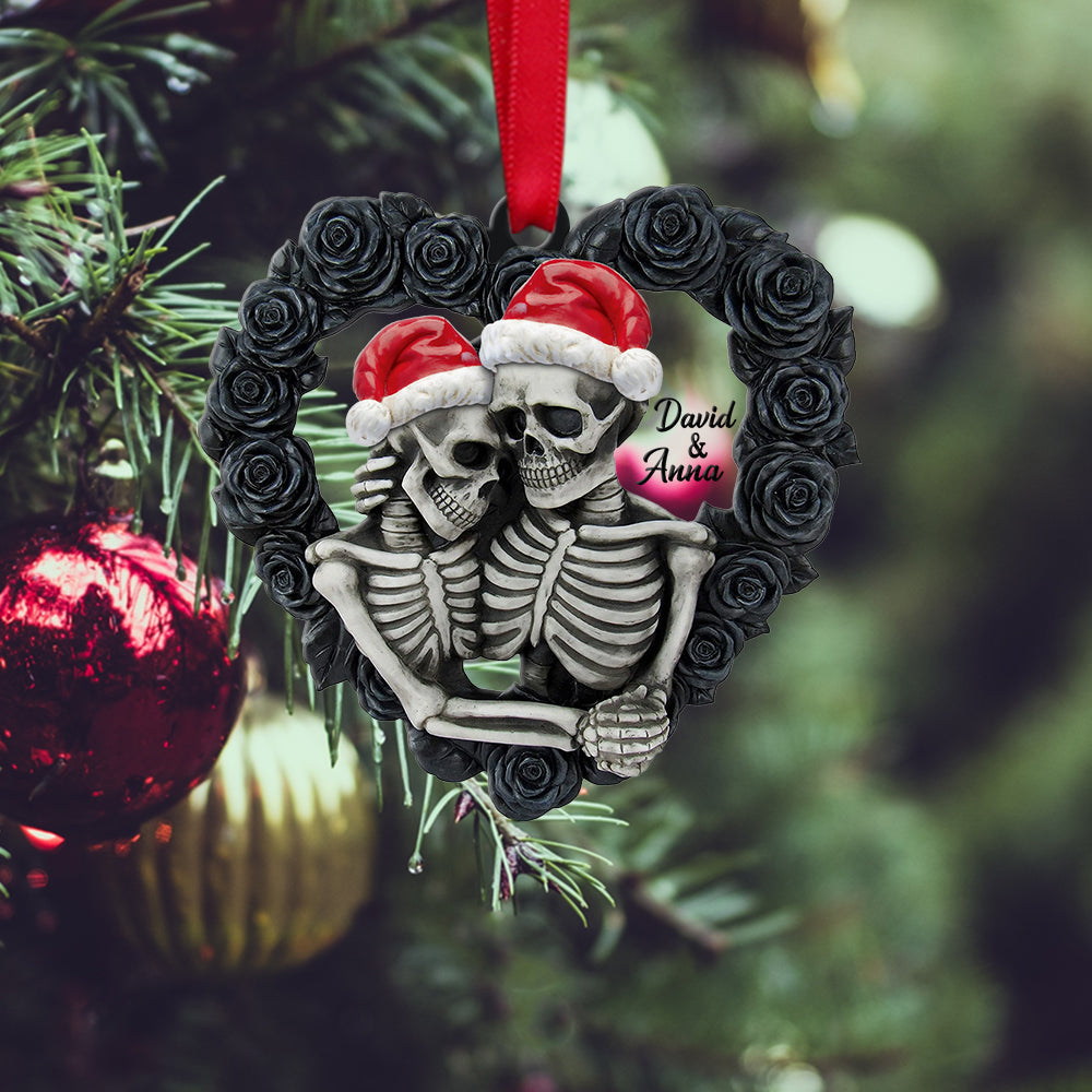 Skeleton Couple - Black Rose Heart Personalized Acrylic Ornament