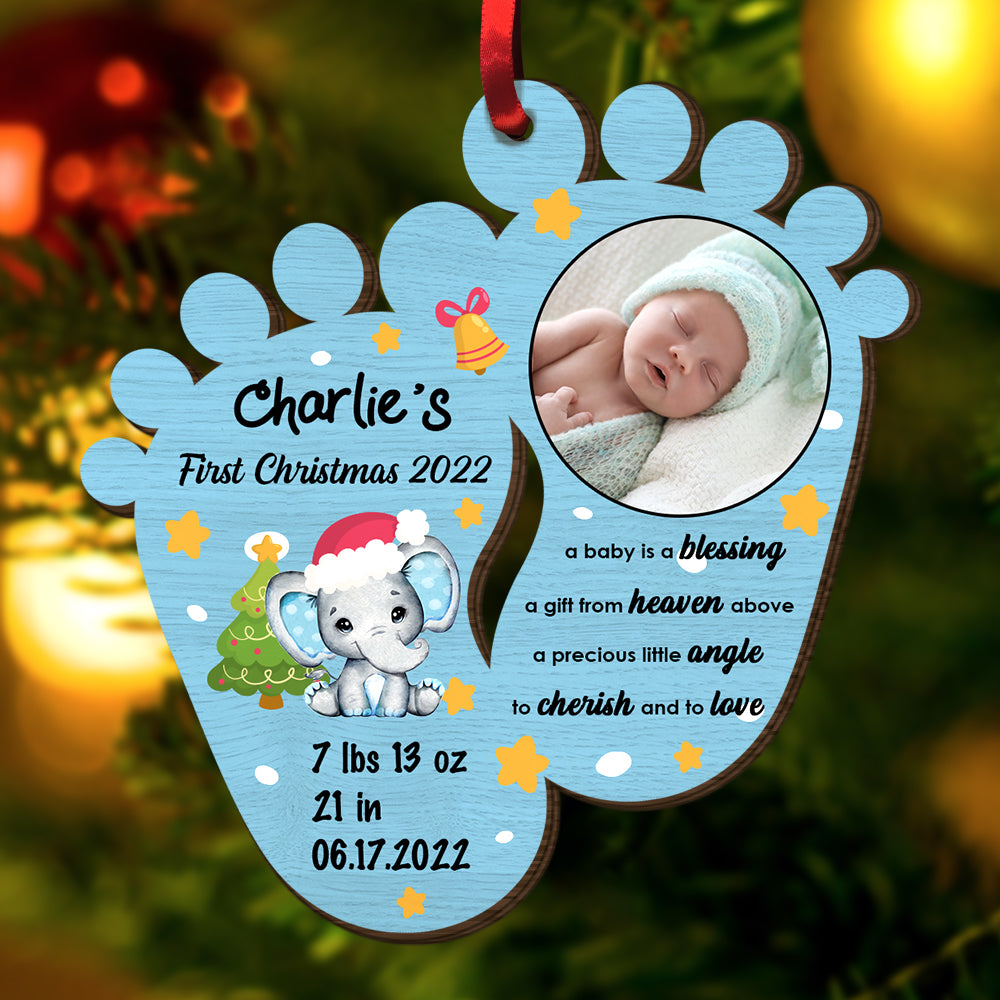 Baby Blessing Keepsake Newborn First Christmas - Personalized Wooden Ornament