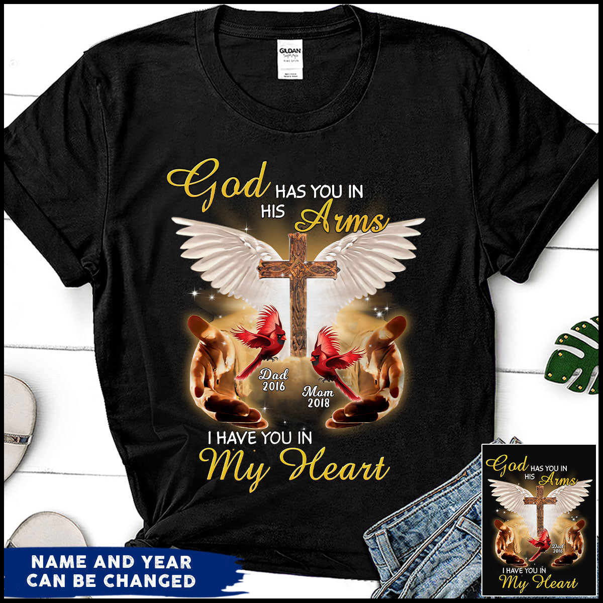 God Has You In His Arms, I Have You In My Heart Custom Cardinal Memorial T-shirt