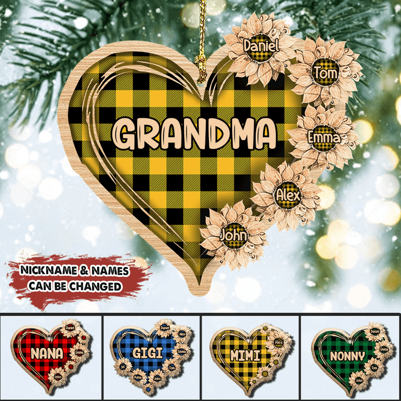 Personalized Grandma Mom Sunflower Heart Ornament