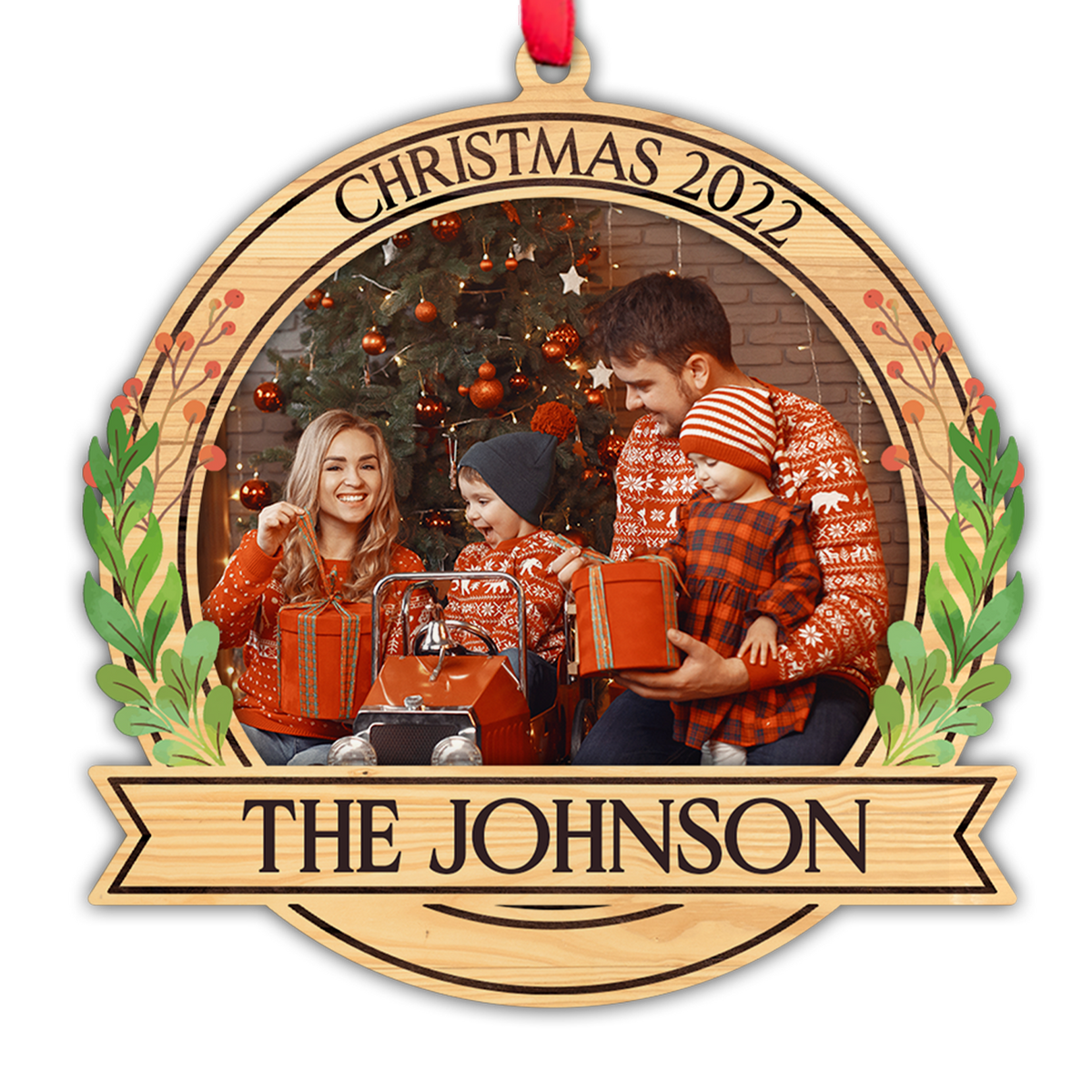 Personalized Name And Text, Custom Photo, Personalized Family Chirstmas Wooden Ornament