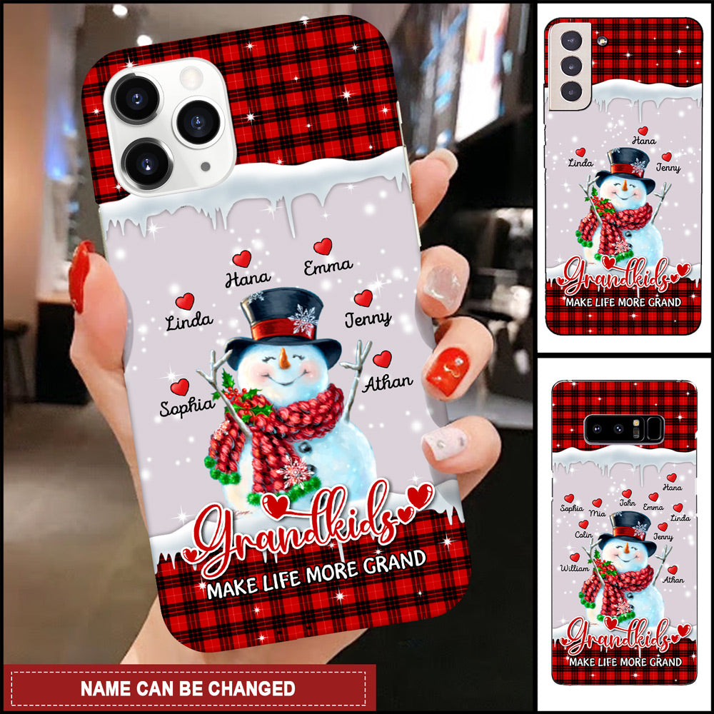 Personalized Grandma Snowmen Heart With Grandkids Glass Phone case