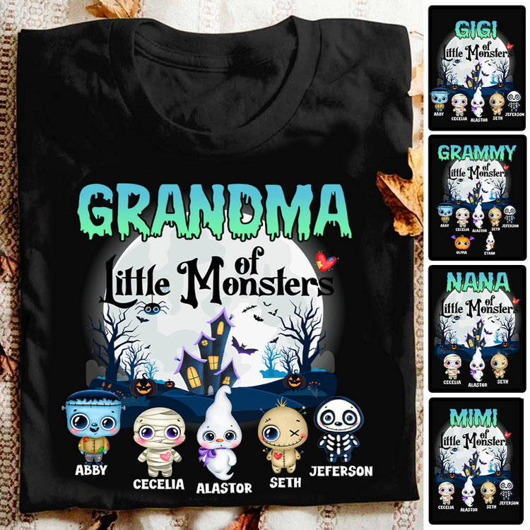 Personalized grandma little of monsters cute Halloween T-shirt