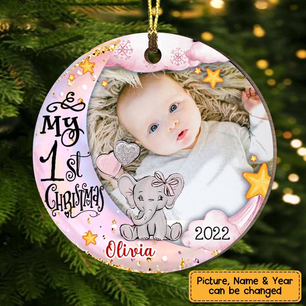 My First Christmas Elephant - Personalized Photo Ceramic Ornament