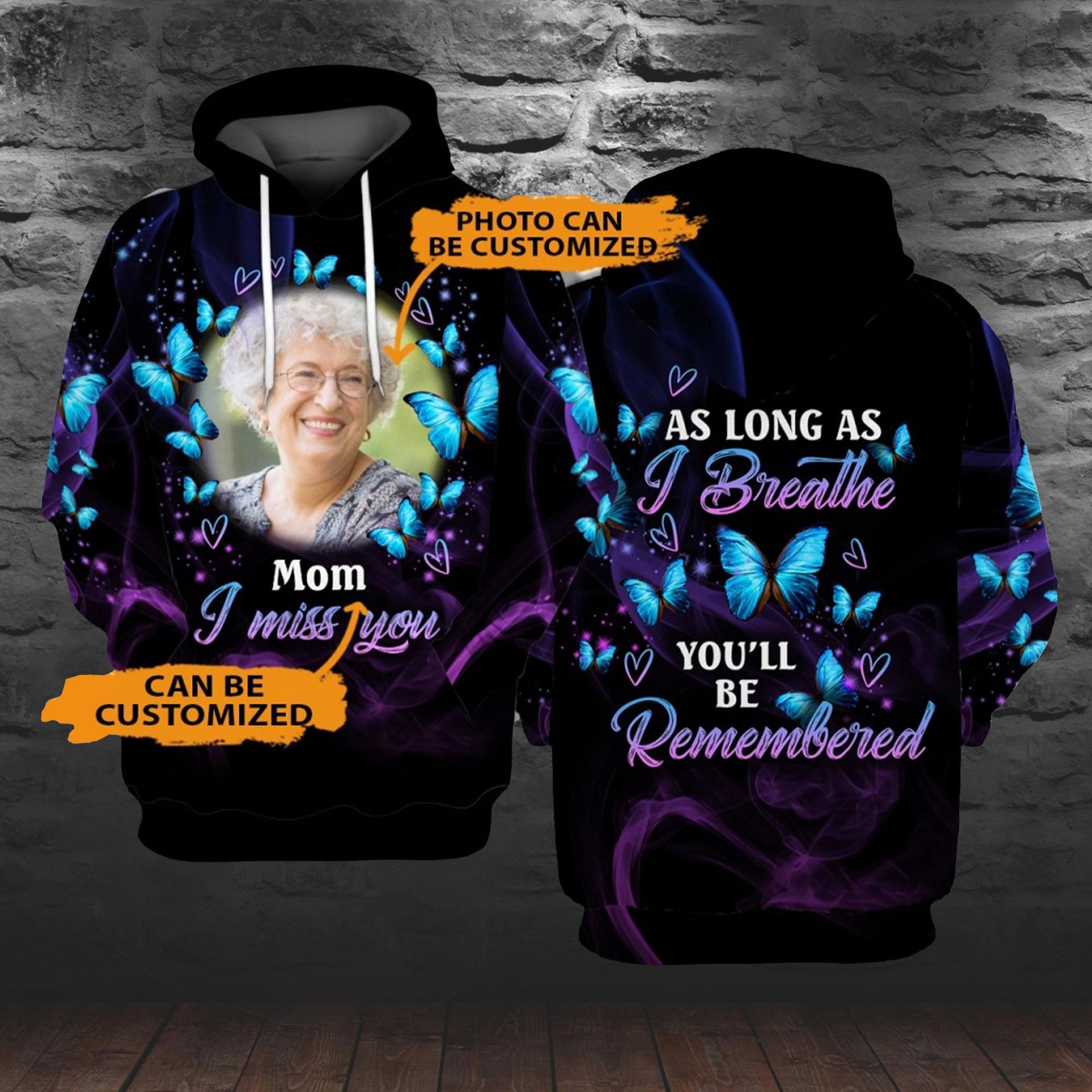 As Long As I Breathe I Miss You For Mom, Dad, Grandpa, Son, Daughter Custom Memorial Gift-Personalized All Over Print Hoodie
