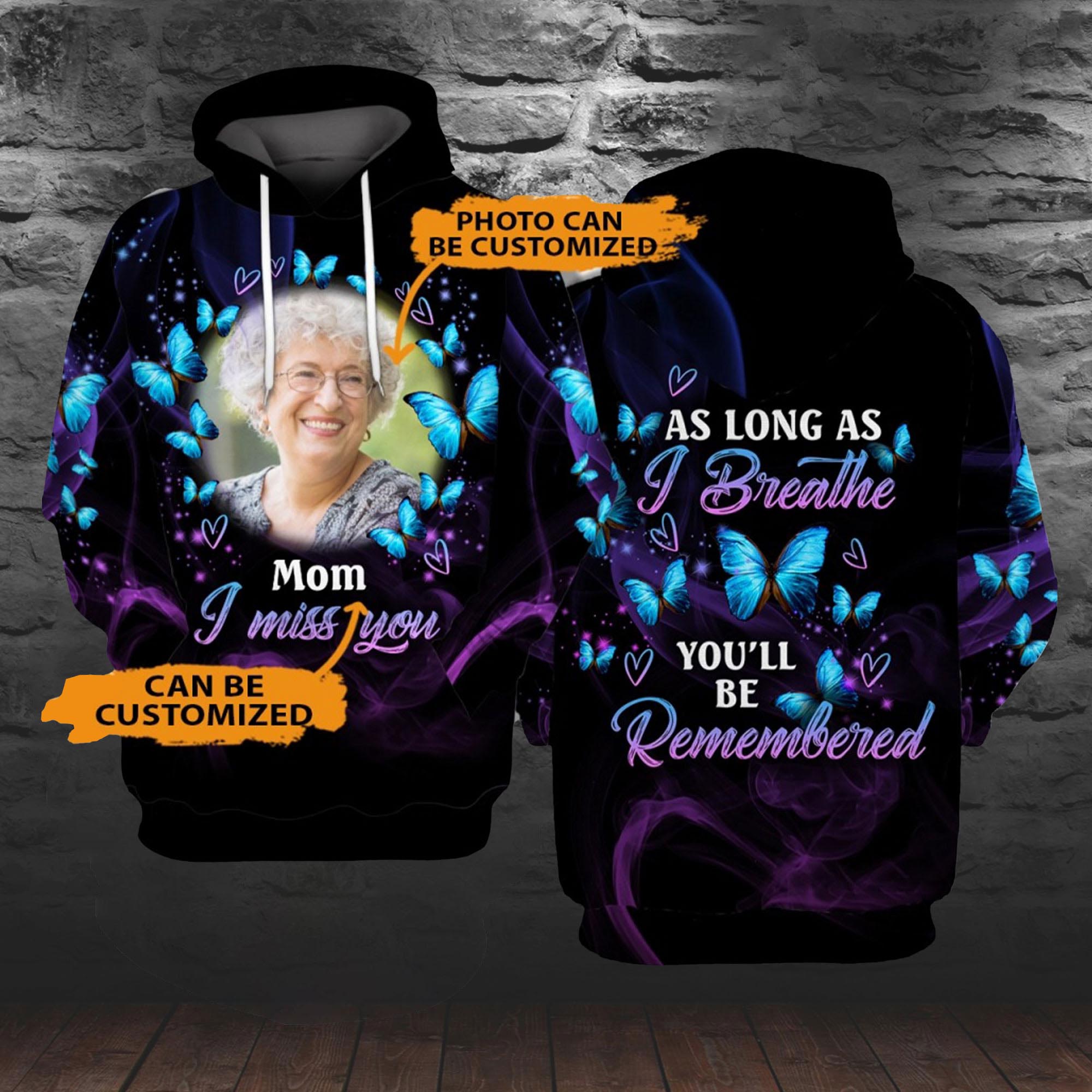 As Long As I Breathe I Miss You For Mom, Dad, Grandpa, Son, Daughter Custom Memorial Gift-Personalized All Over Print Hoodie