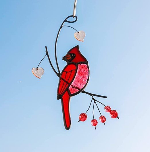 Pair of Cardinal bird stained ornament