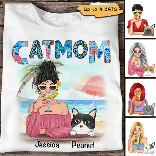 Cat Mom Summer Pattern Personalized T-Shirt