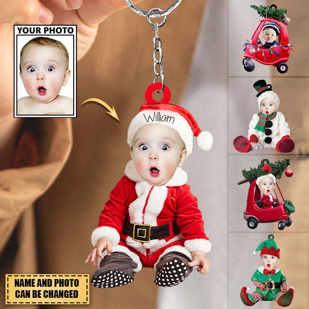 CUSTOM BABY CUTE PHOTO ON SANTA CLAUS CLOTHES KEYCHAIN