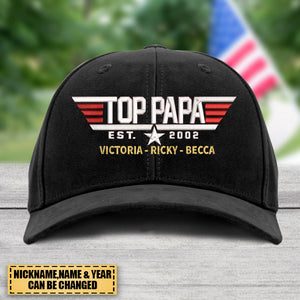 Personalized papa top with grandkids Classic Cap