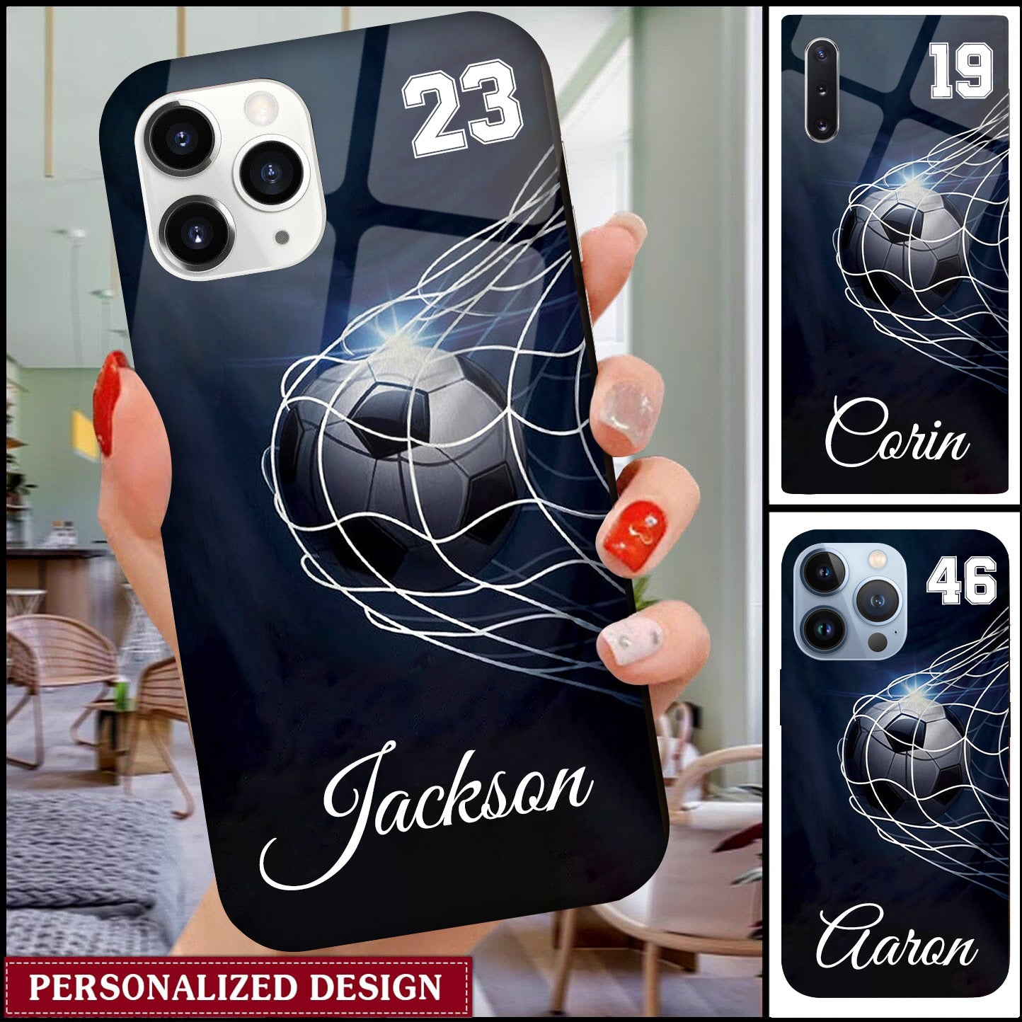 Custom Soccer Ball Net Navy Personalized Name & Number Phone Case