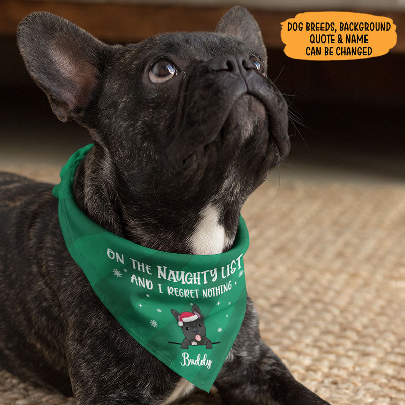 Too Cute For The Naughty List, Personalized Bandana, Custom Dog Lovers Gifts