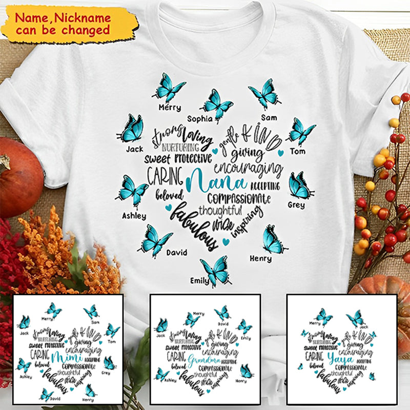 Butterfly Custom T-shirt - Personalized Gift For Grandma