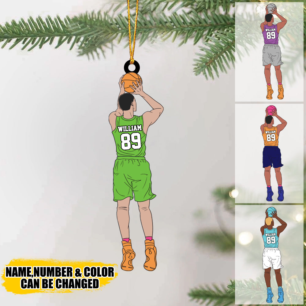 Personalized Male Basketball Player Shooting Christmas Acrylic Ornament