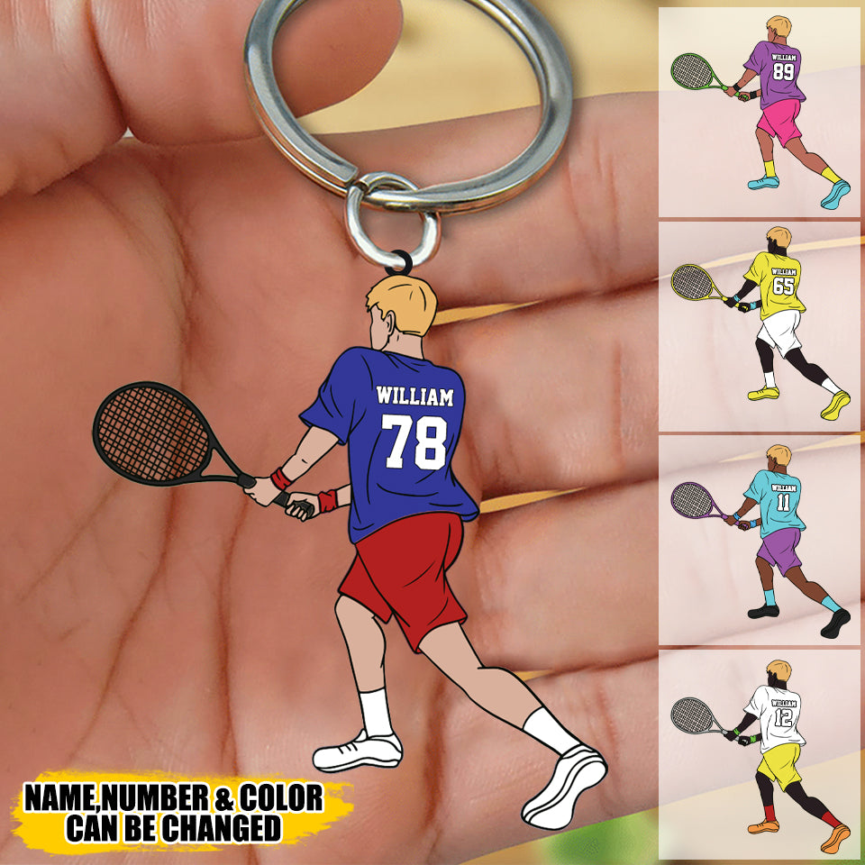 Personalized Tennis Boy Backhand Acylic Keychain