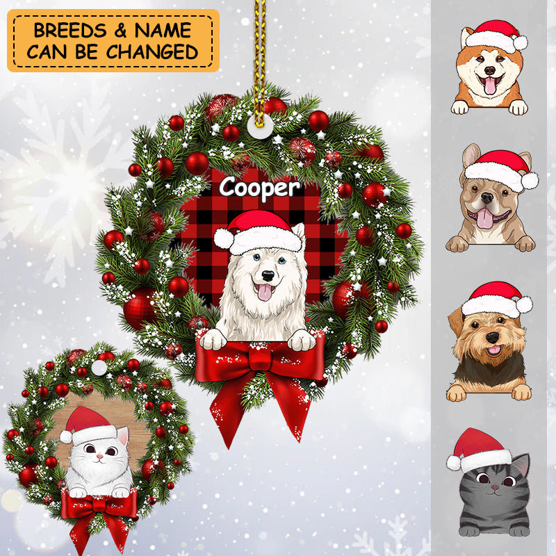 Personalized Dog Cat Christmas Wreath Xmas Pet Lover Gift Acrylic Ornament