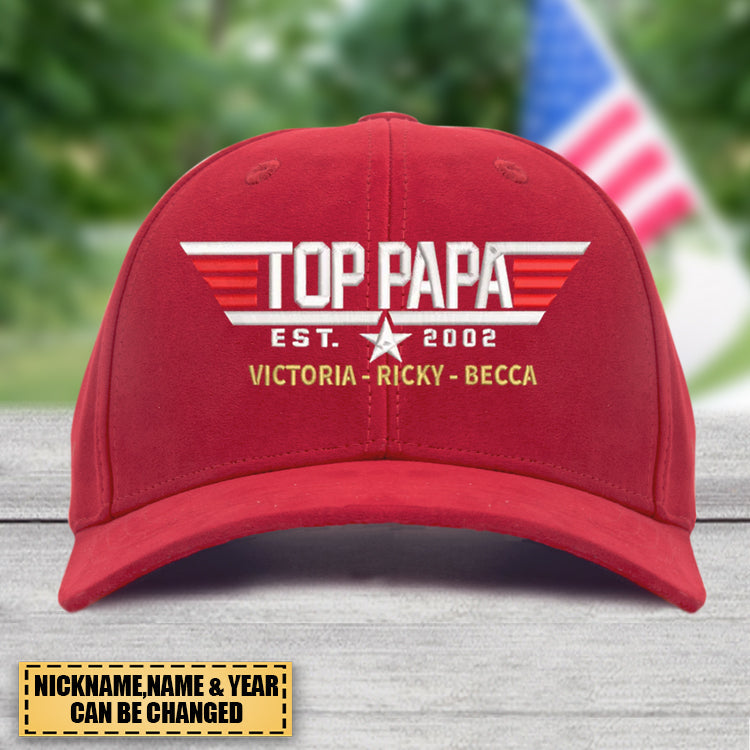 Personalized papa top with grandkids Classic Cap