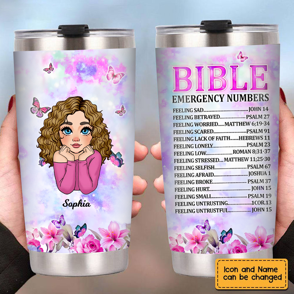 Christian Faith Bible Emergency Numbers Personalized Steel Tumbler