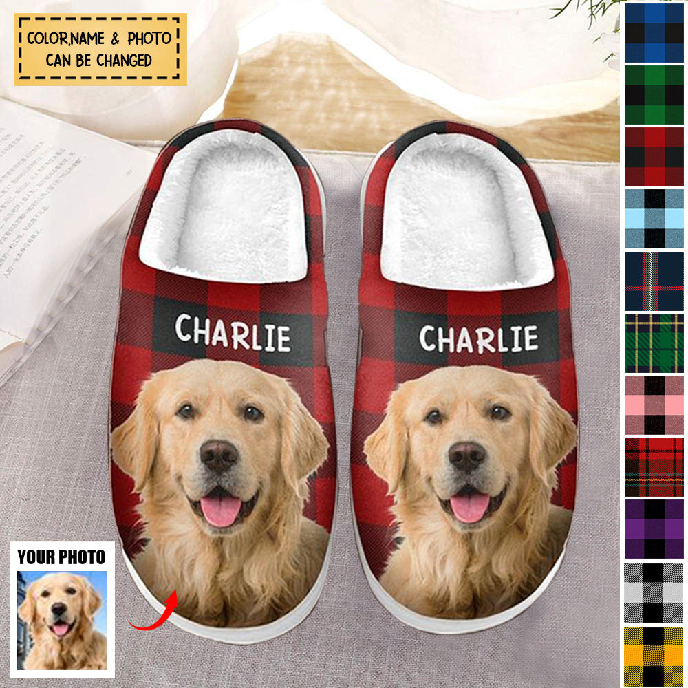 Custom Photo Happiness Is A Warm Puppy - Dog & Cat Personalized Custom Fluffy Slippers