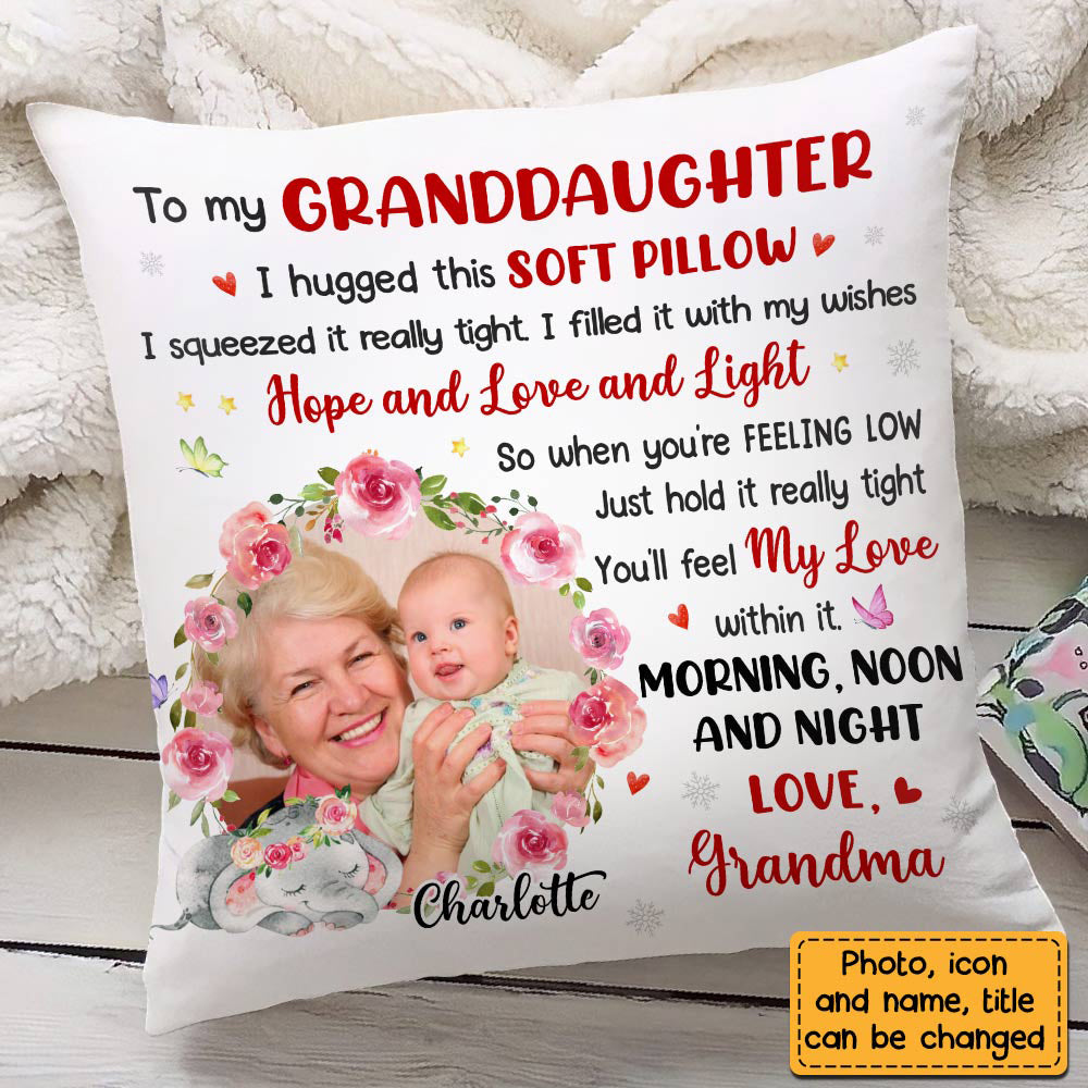 To My Granddaughter Elephant Photo Pillow - Personalized Pillow