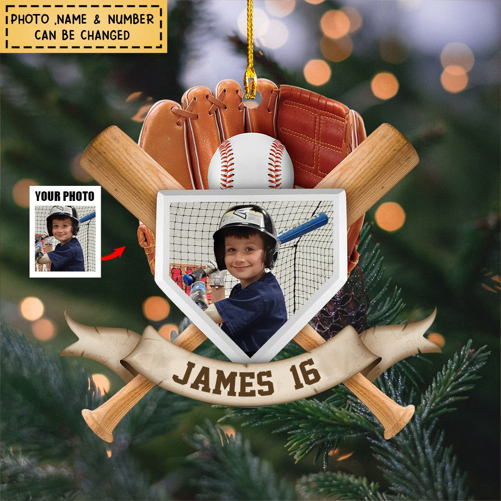Christmas Gift For Baseball Son - Personalized Acrylic Photo Ornament