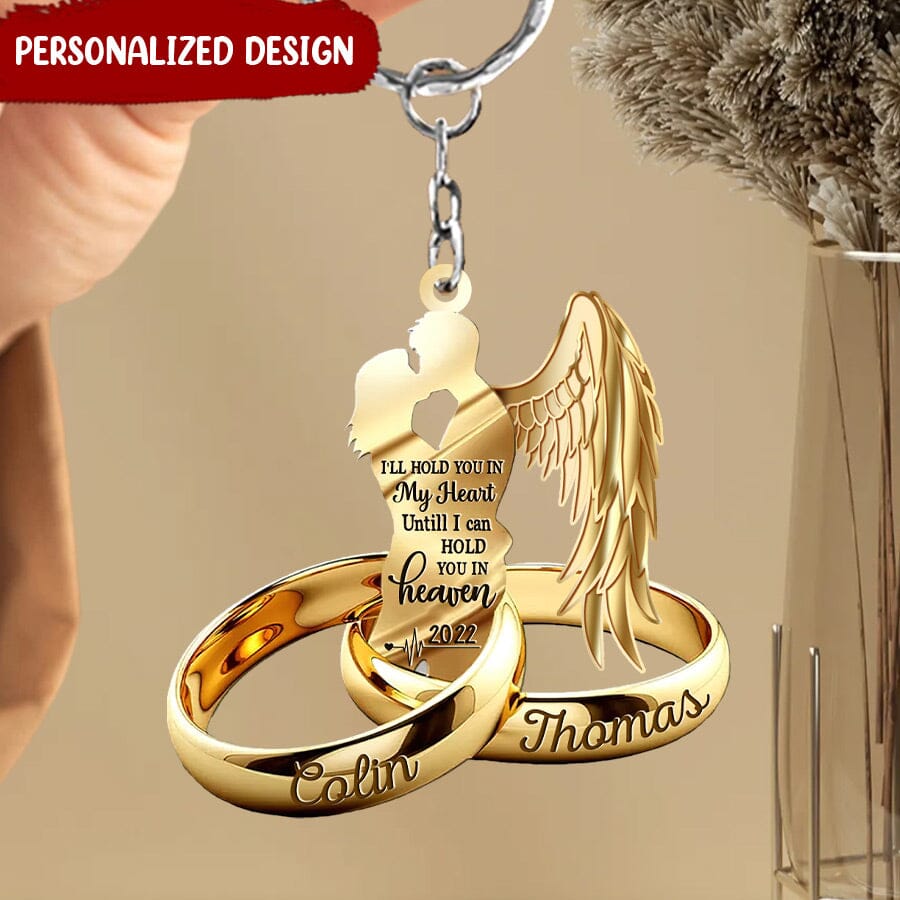 Customized Widow Widower Couple Rings Husband Wife With Wings Family Loss Memorial Gift Acrylic Keychain