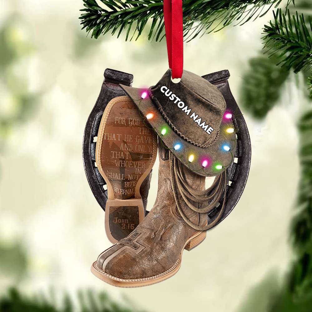 Cowboy For God - Personalized Christmas Ornament -Cowboy Boots Hat And Lasso