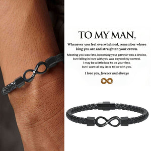 To My Man, Personalized Dual Name Infinity Leather Bracelet