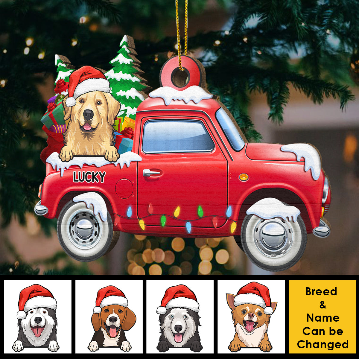 Loads Of Love - Dogs Merry Christmas - Personalized Wooden Ornament