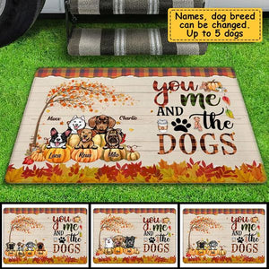 You & Me And The Dogs Autumn Fall Season - Personalized Doormat For Dog Lovers, For Couple