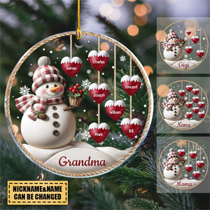 Happy Christmas Snowman Grandma Hanging Sweet Heart Kids Personalized Ornament