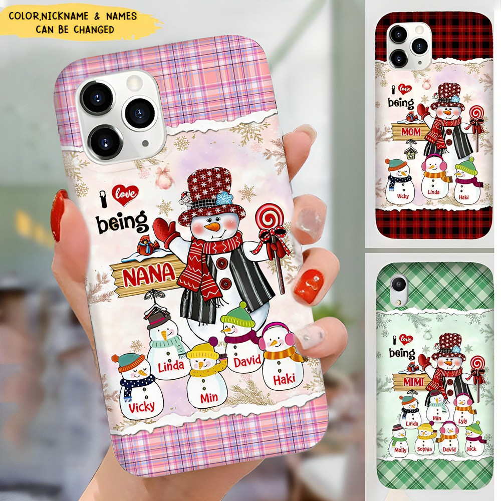 Christmas Snowman Nana Mom with Little Kids Personalized Phone Case