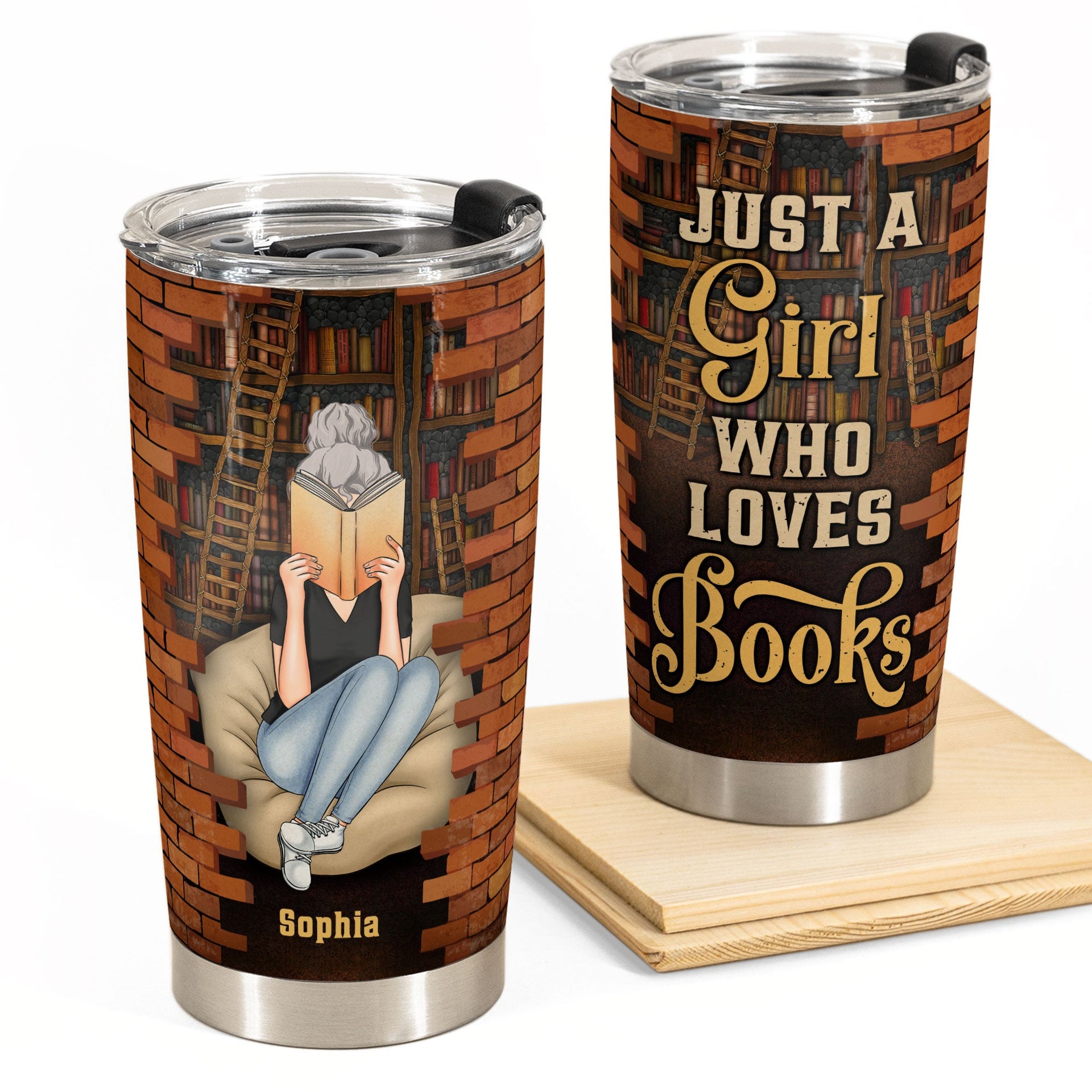 Just A Girl Who Loves Books - Vintage Version - Personalized Tumbler Cup - Birthday Gift For Book Lovers, Bookworms