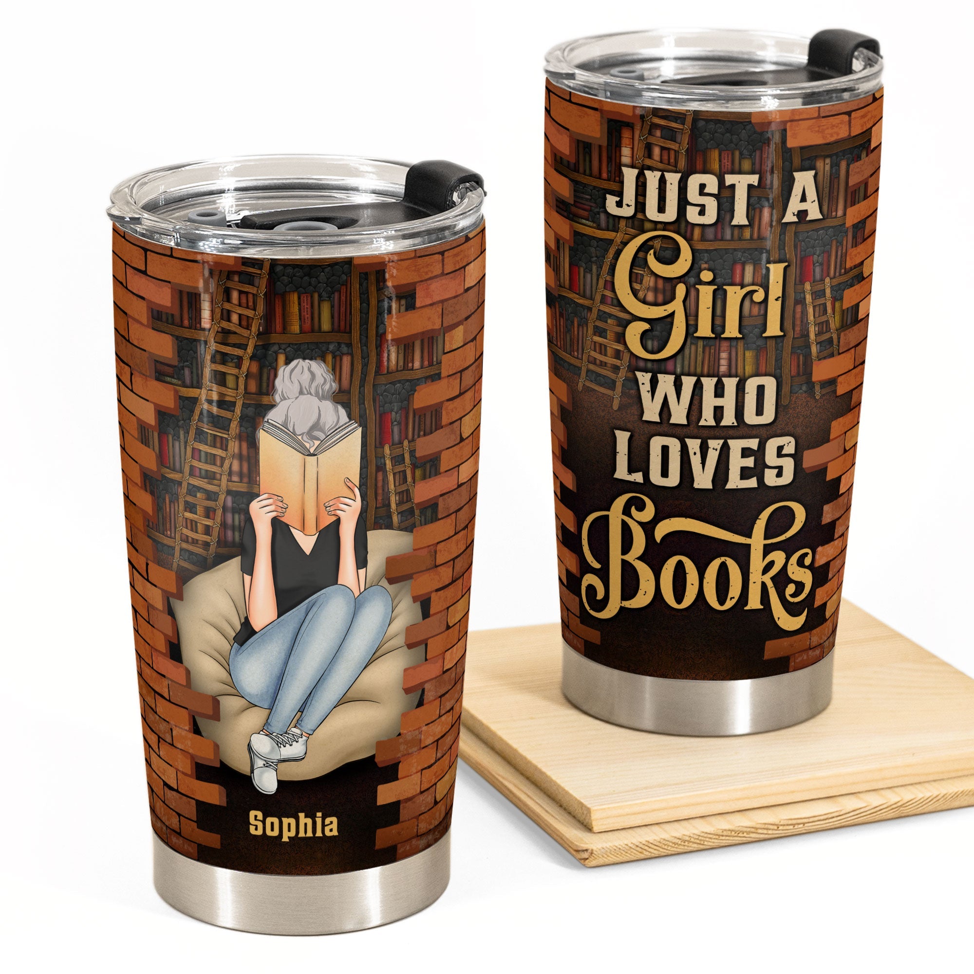 Just A Girl Who Loves Books - Vintage Version - Personalized Tumbler Cup - Birthday Gift For Book Lovers, Bookworms