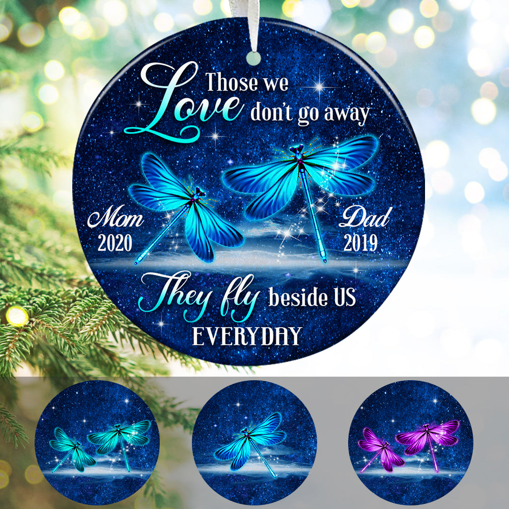 Blue Dragonfly Memorial Personalized Circle Ornament (Porcelain)