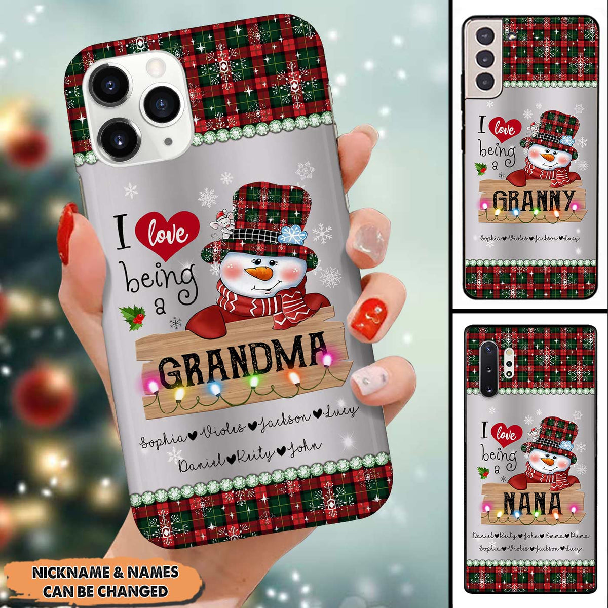 I Love Being a Grandma Snowman Christmas Plaid Pattern Gift Glass Phone case
